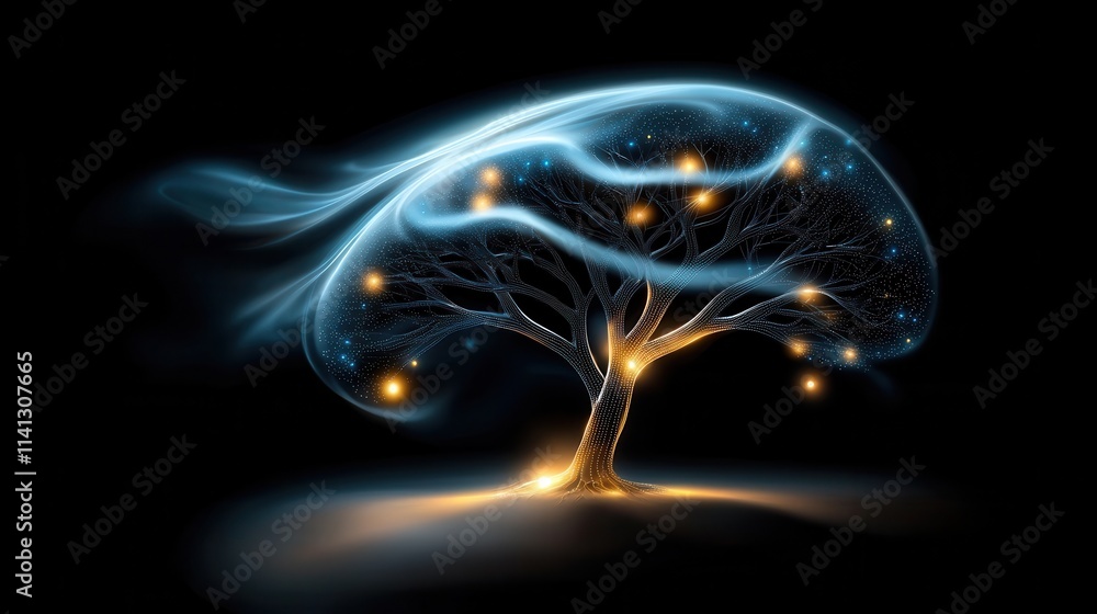 Glowing ethereal tree standing tall against a breathtaking starry night sky filled with a sense of mystery and wonder This captivating digital art landscape blends the natural and the supernatural Glowing ethereal tree standing tall against a breathtaking starry night sky filled with a sense of mystery and wonder This captivating digital art landscape blends the natural and the supernatural