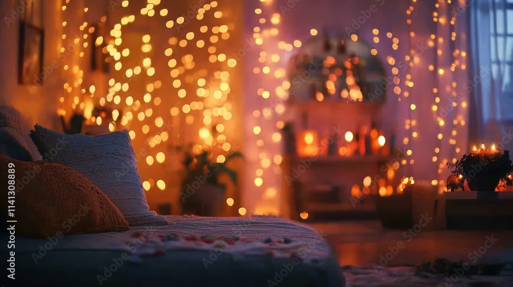 Cozy Bedroom with Fairy Lights and Candles Cozy Bedroom with Fairy Lights and Candles