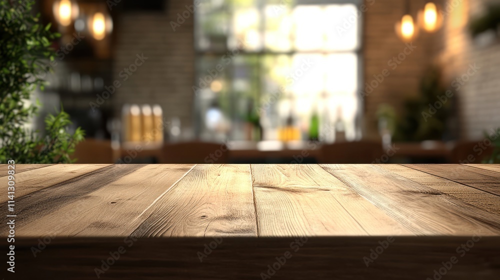 Rustic Wooden Tabletop in Blurred Cafe Setting A Warm and Inviting Atmosphere Perfect for Product Displays or Menu Designs Rustic Wooden Tabletop in Blurred Cafe Setting A Warm and Inviting Atmosphere Perfect for Product Displays or Menu Designs