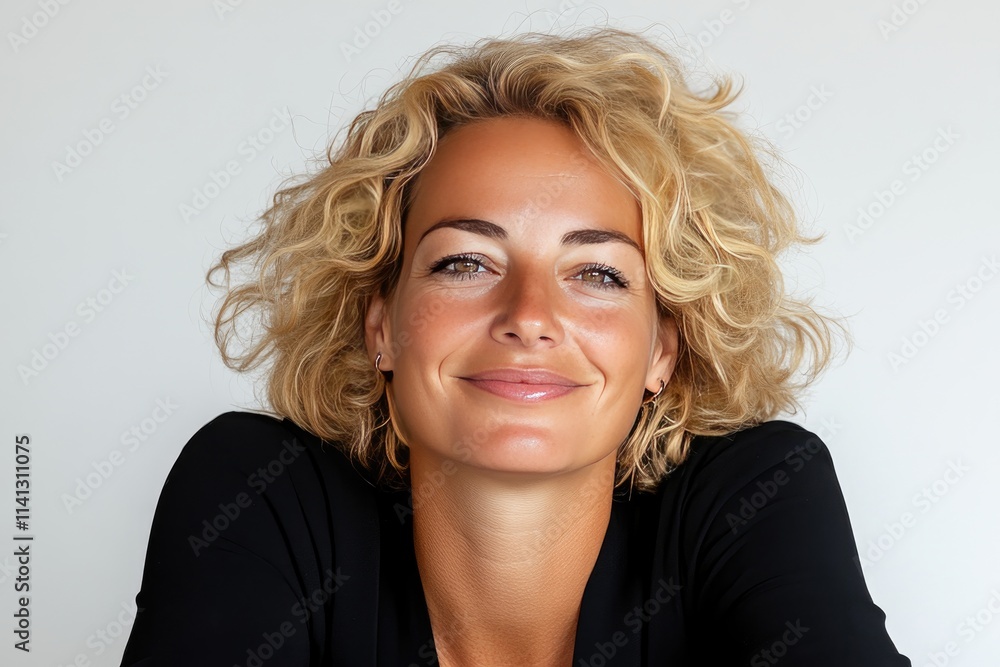 Portrait of a smiling woman with blonde curly hair Portrait of a smiling woman with blonde curly hair