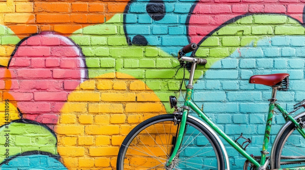 Obraz premium Vibrant Bicycle Against Graffiti Wall