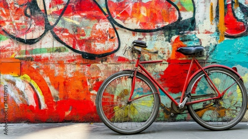 Vibrant Bicycle Against Graffiti Wall photo