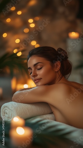 Massage in a spa salon with warm candlelight creating a serene setting for relaxation and self-care