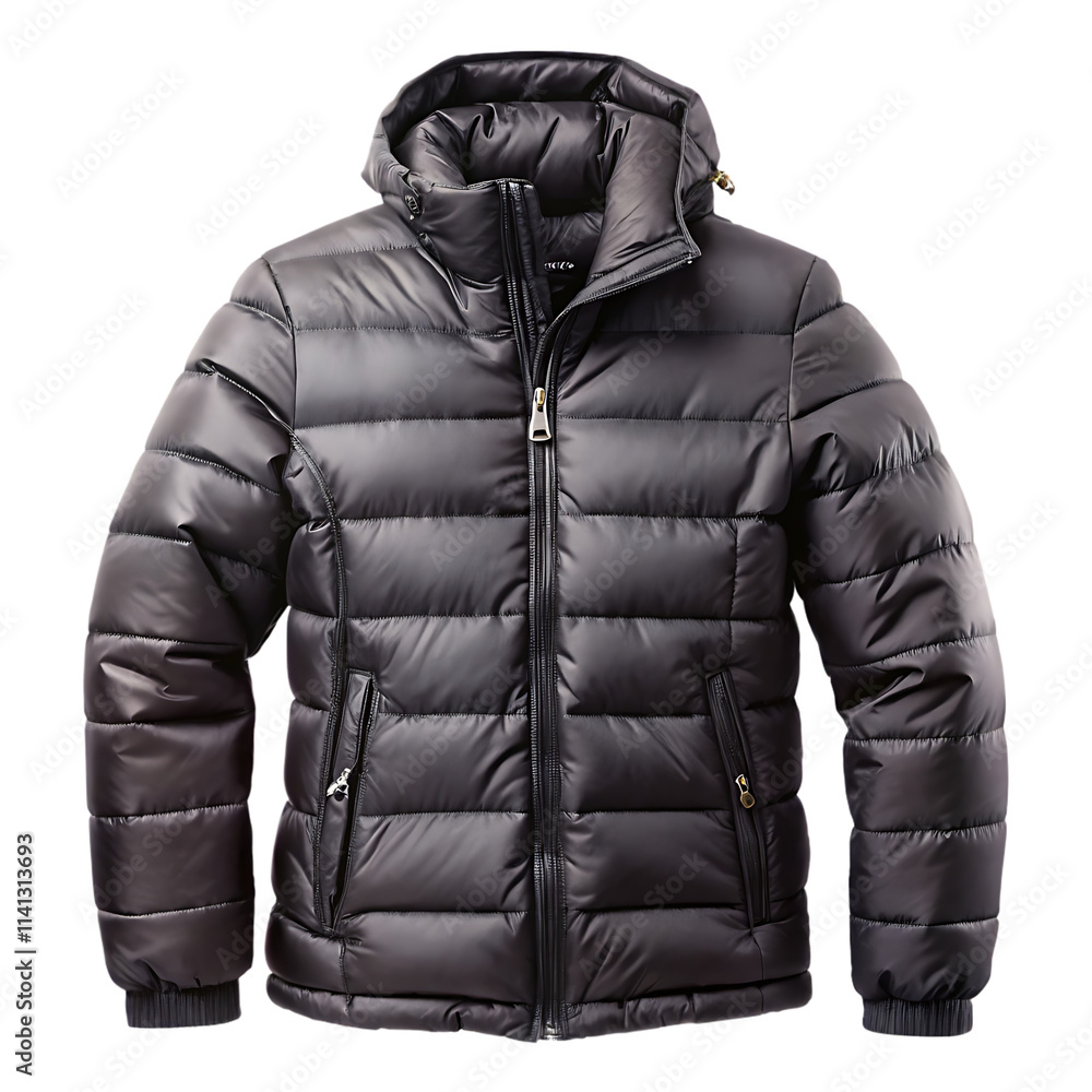 Black winter jacket isolated on white background as transparent. PNG. AI GENERATED Black winter jacket isolated on white background as transparent. PNG. AI GENERATED