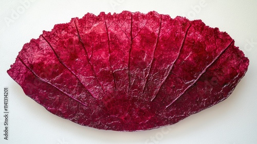 A vibrant slice of fresh beetroot isolated on a white background, showcasing its deep red color, fine radial lines, and natural earthy textures. The clean composition highlights nutrition, vibrance, 