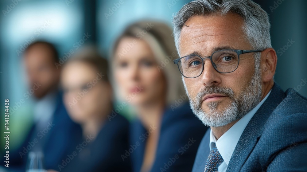 Serious Business Team Discussing Strategy and Planning in Corporate Conference Room Setting Serious Business Team Discussing Strategy and Planning in Corporate Conference Room Setting