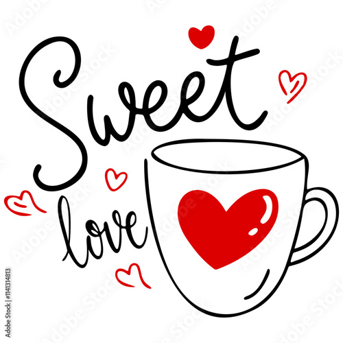 charming coffee cup design with hearts and words Sweet love