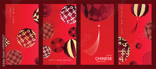 Chinese New Year 2025 hongbao red envelope design vector. Collection of Chinese festival with lantern, pattern. Elegant oriental illustration for ang pao, cover, calendar, ads.