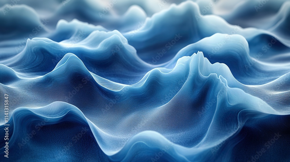 Obraz premium Abstract Blue Waves Digital Landscape Art