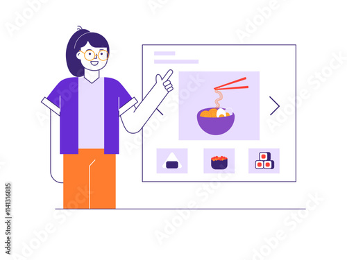 Woman ordering food online. Online Food illustration. Flat vector illustrations