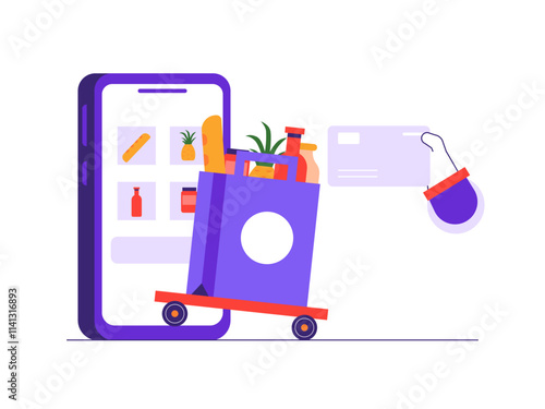 Payment for online shopping. Online Food illustration. Flat vector illustrations