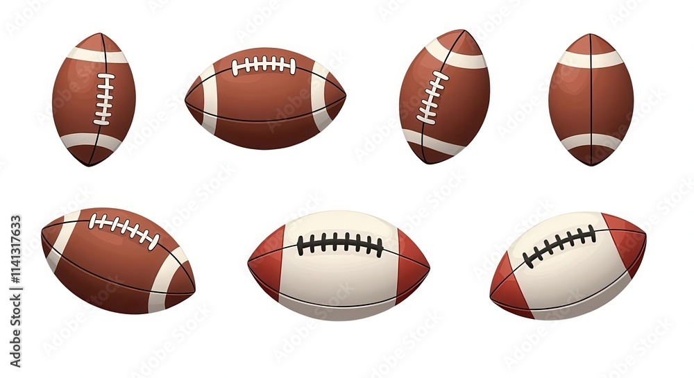 Collection of American Football Ball Illustrations Featuring Various Designs and Styles for Sports-Themed Projects Collection of American Football Ball Illustrations Featuring Various Designs and Styles for Sports-Themed Projects