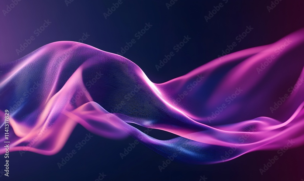Obraz premium Abstract pink and purple wavy shape on dark background.