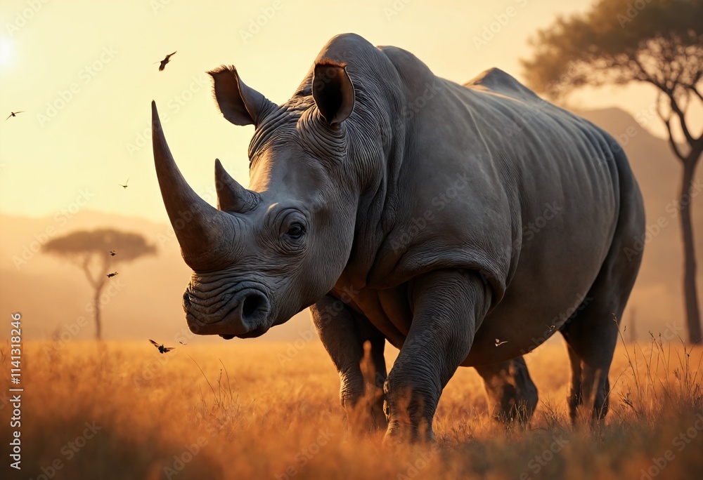 Fototapeta premium Black Rhinoceros or Hook-lipped Rhinoceros (Diceros bicornis)