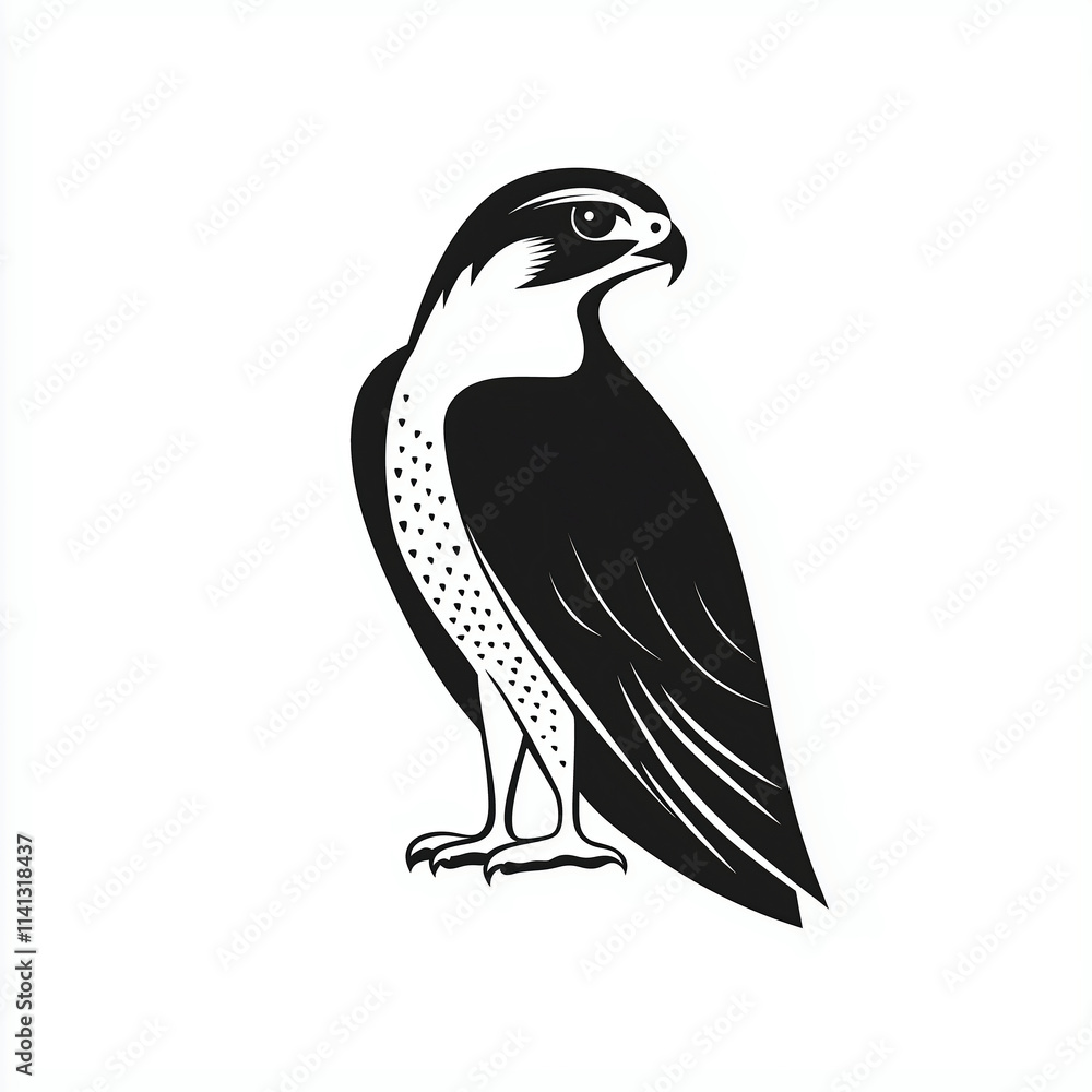 Fototapeta premium Perched peregrine falcon bird vector silhouette illustration