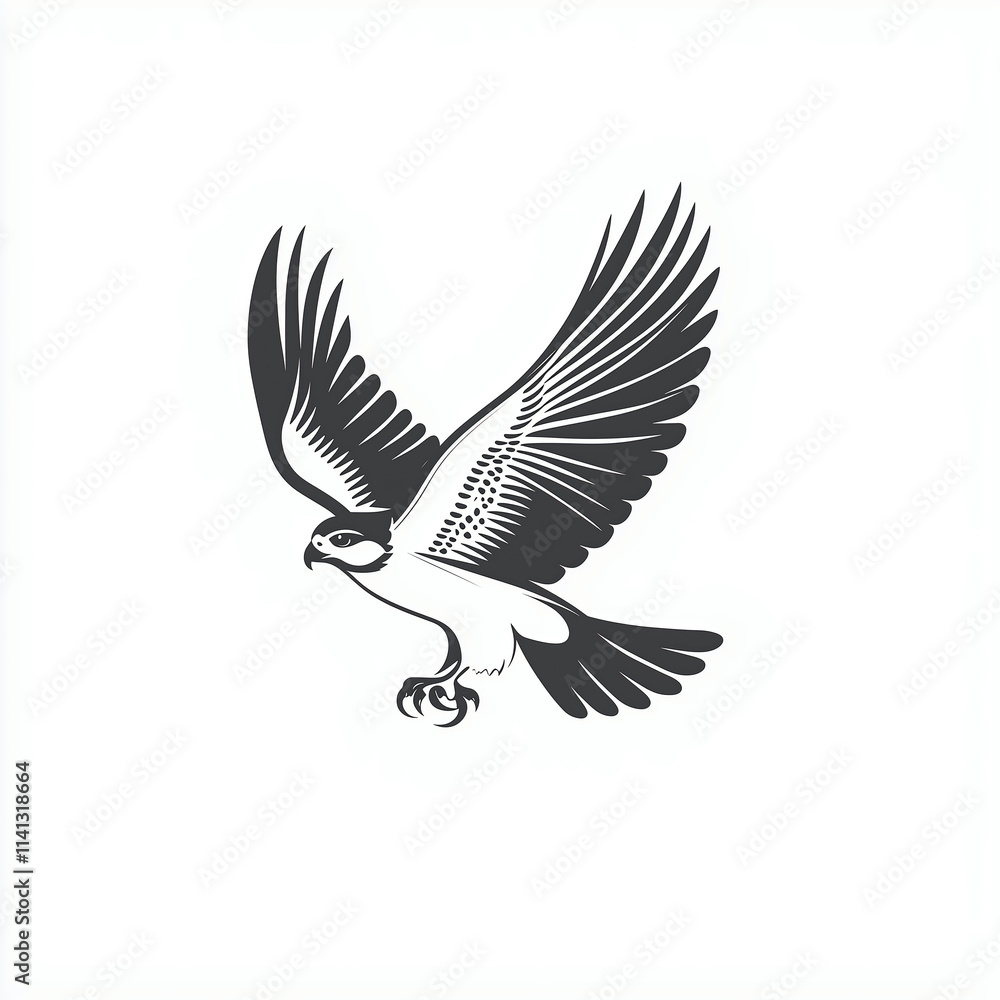 Fototapeta premium Flying peregrine falcon bird logo symbol silhouette on a white background