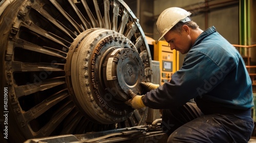 A technician performing maintenance on a large industrial machine with IoTenabled tools that generate reports on wear and tear to streamline repair processes. photo