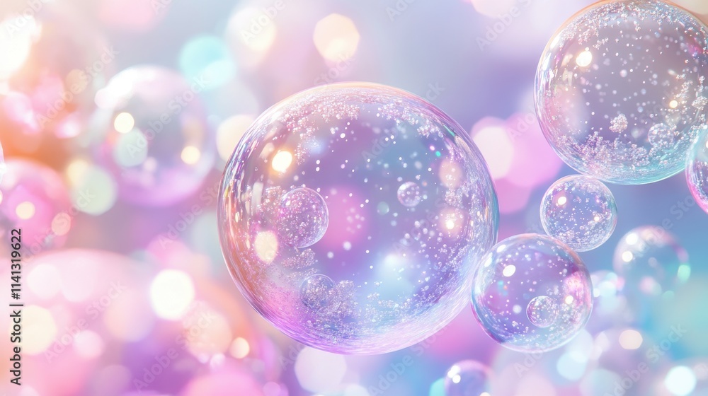 Colorful soap bubbles floating against a dreamy pastel background, creating a magical and whimsical atmosphere. Colorful soap bubbles floating against a dreamy pastel background, creating a magical and whimsical atmosphere.