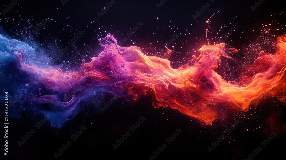 Abstract vibrant blue, pink, and orange smoke swirls on black background. Abstract vibrant blue, pink, and orange smoke swirls on black background.