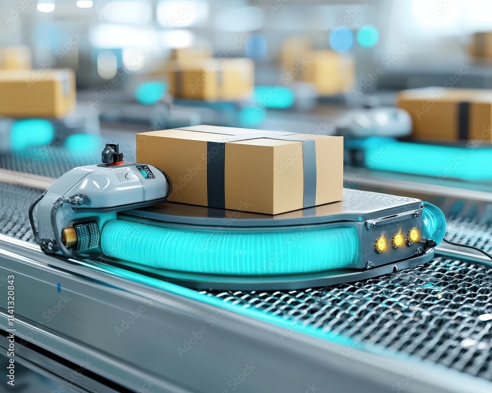 Automated sorting center with packages moving seamlessly on conveyors Automated sorting center with packages moving seamlessly on conveyors