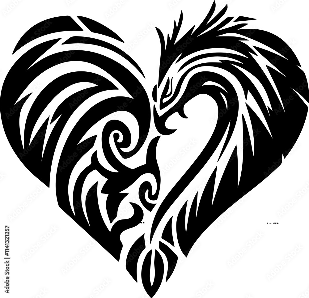 Fototapeta premium Polynesian Tribal Heart Art Unique heart designs inspired by Polynesian tribal patterns