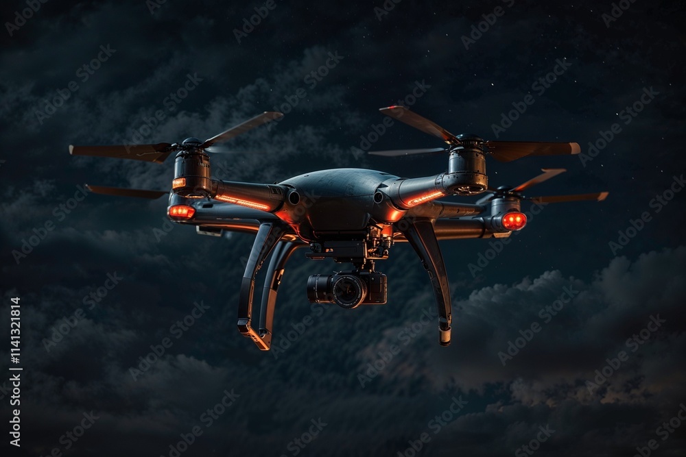 Naklejka premium A drone flying at night