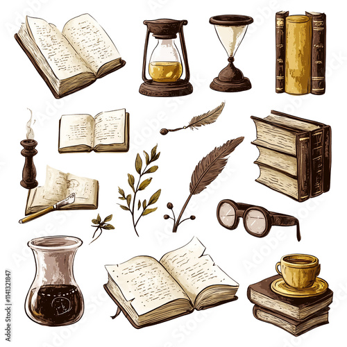 Elegant Dark Academia Illustrations of Magical Objects