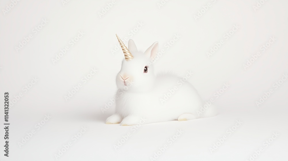 A whimsical white unicorn rabbit figurine rests on a light background, blending magical elements with a cute animal design. A whimsical white unicorn rabbit figurine rests on a light background, blending magical elements with a cute animal design.