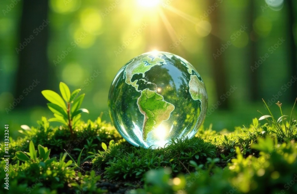 Crystal land in a forest environment. Earth Day concept. Save the planet. Think about the environment. Paris Agreement concept. Ecology concept. Crystal land in a forest environment. Earth Day concept. Save the planet. Think about the environment. Paris Agreement concept. Ecology concept.