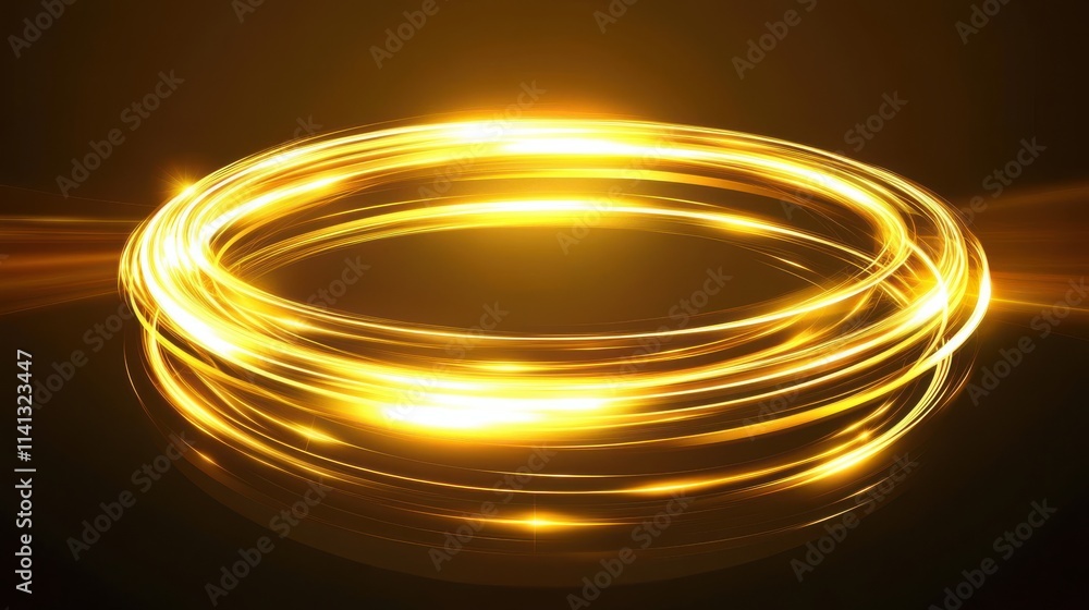 Illuminating golden rings swirl against a dark background, creating a sense of motion and energy. Illuminating golden rings swirl against a dark background, creating a sense of motion and energy.