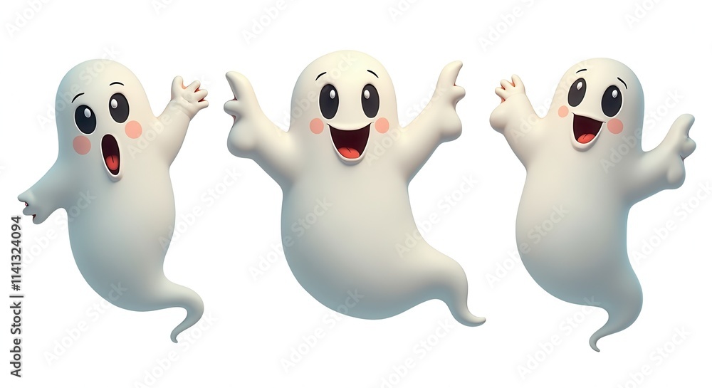 Obraz premium Adorable Cartoon Ghosts Illustration Set for Halloween Designs with Happy Expressions
