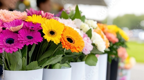 Wallpaper Mural Colorful flowers arranged in vases at a market setting. Torontodigital.ca