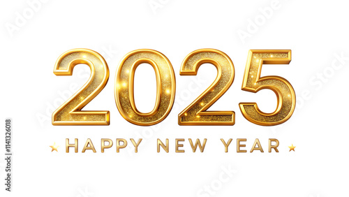 Happy New Year background with 2025 shiny golden numbers made of air balloons isolated on white background isolated on white background as transparent. PNG. AI GENERATED	