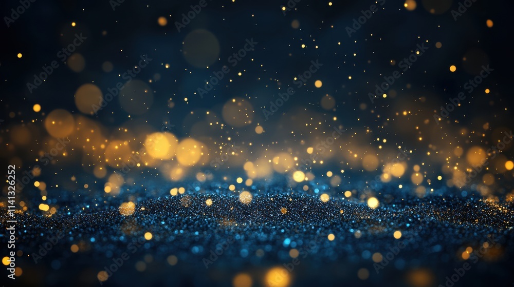 A mesmerizing display of shimmering golden particles against a deep blue background, creating a magical atmosphere. A mesmerizing display of shimmering golden particles against a deep blue background, creating a magical atmosphere.