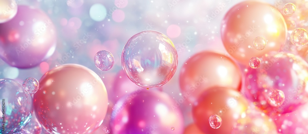 Floating Bubbles Dance Gently in Pastel Light, Shimmering with iridescent colors and subtle sparkle. Abstract Dreamy Scene. Floating Bubbles Dance Gently in Pastel Light, Shimmering with iridescent colors and subtle sparkle. Abstract Dreamy Scene.