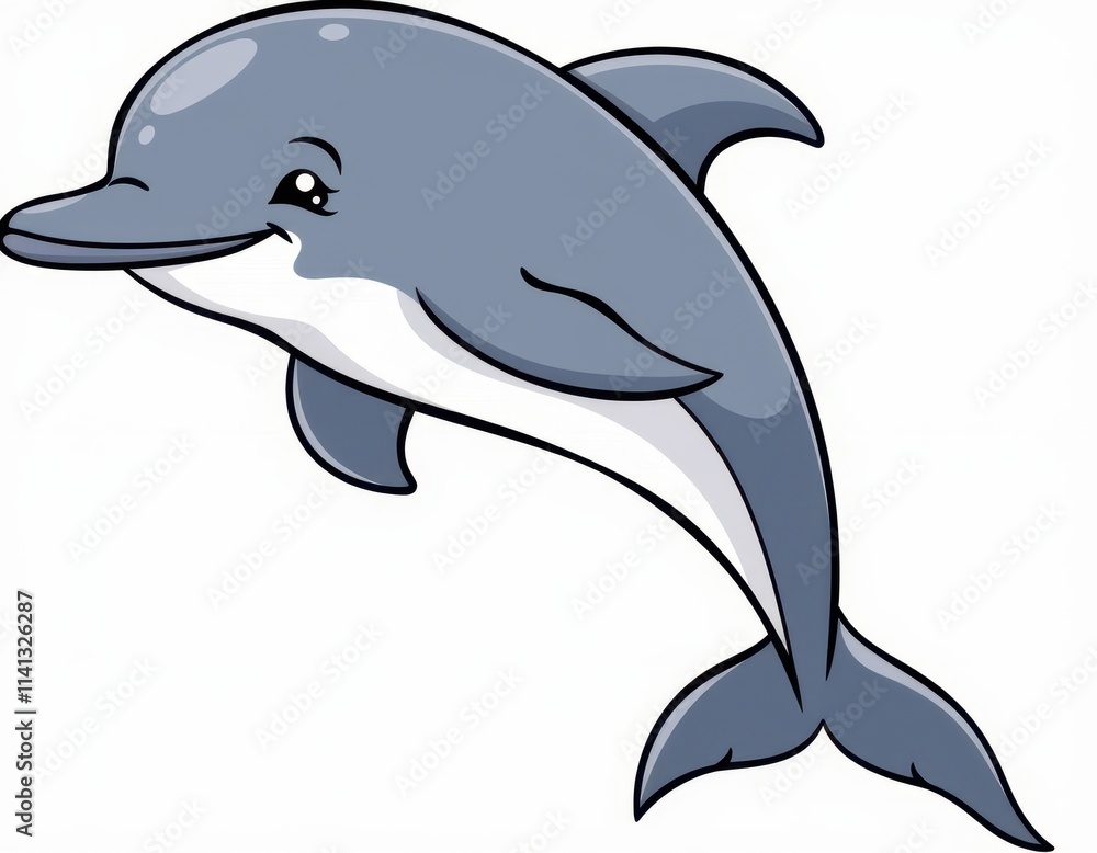 A playful gray dolphin leaps out of the ocean, its tail curved upwards with a distinctive white stripe running down the center A playful gray dolphin leaps out of the ocean, its tail curved upwards with a distinctive white stripe running down the center