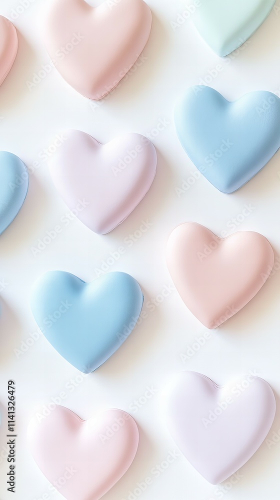 Obraz premium Minimalist heart-shaped pattern in soft pastel colors, set on a clean white background, perfect for romantic and elegant designs 