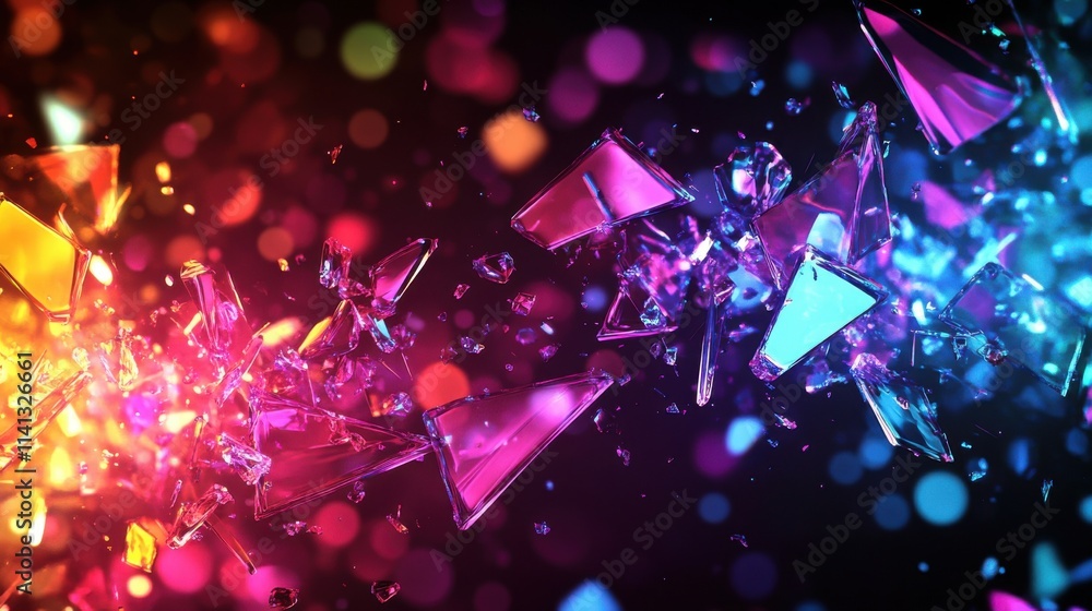 Vibrant abstract explosion of colorful glass shards in orange, pink, and blue, creating a dynamic visual effect. Vibrant abstract explosion of colorful glass shards in orange, pink, and blue, creating a dynamic visual effect.