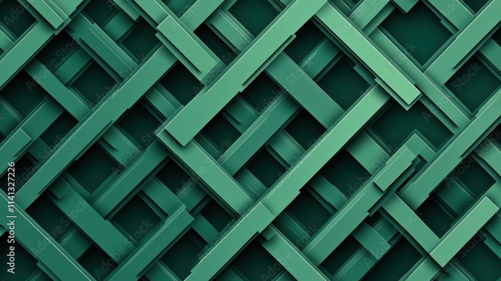 An intricate pattern of green geometric shapes layered above one another, creating a dynamic visual effect. An intricate pattern of green geometric shapes layered above one another, creating a dynamic visual effect.
