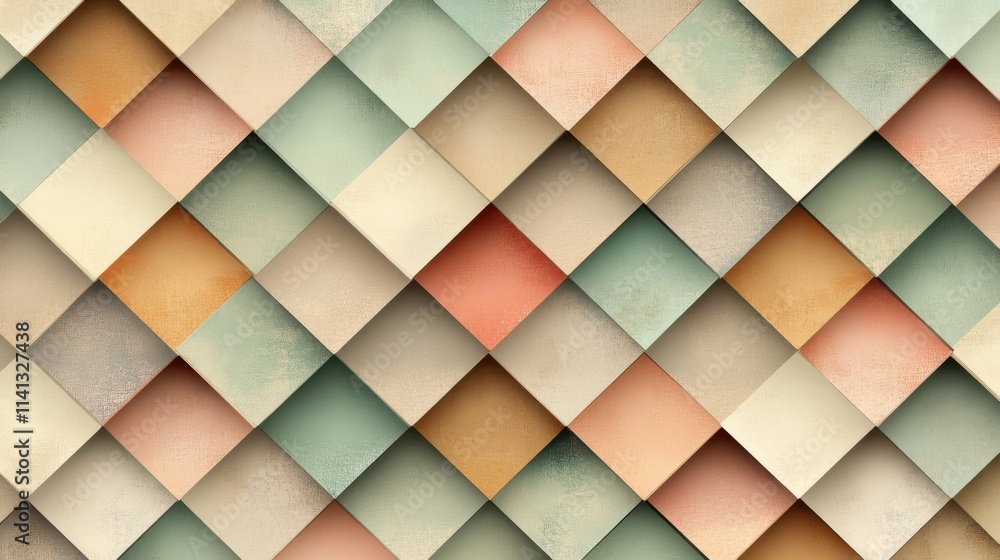 A vibrant geometric pattern featuring textured diamond shapes in soft pastel colors. A vibrant geometric pattern featuring textured diamond shapes in soft pastel colors.