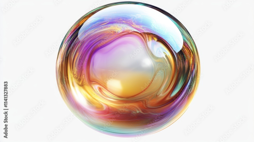 A mesmerizing iridescent soap bubble showcases a blend of vibrant colors against a white backdrop. A mesmerizing iridescent soap bubble showcases a blend of vibrant colors against a white backdrop.