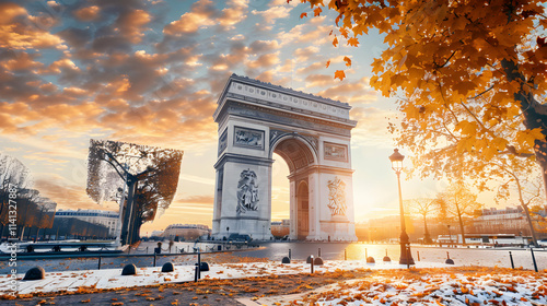 White Background of Arc de Triomphe Paris France

 photo