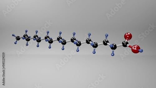 Palmitic acid molecule. Molecular structure of hexadecanoic acid, saturated fatty acid extracted from the fruit of oil palms, meats and dairy products. photo