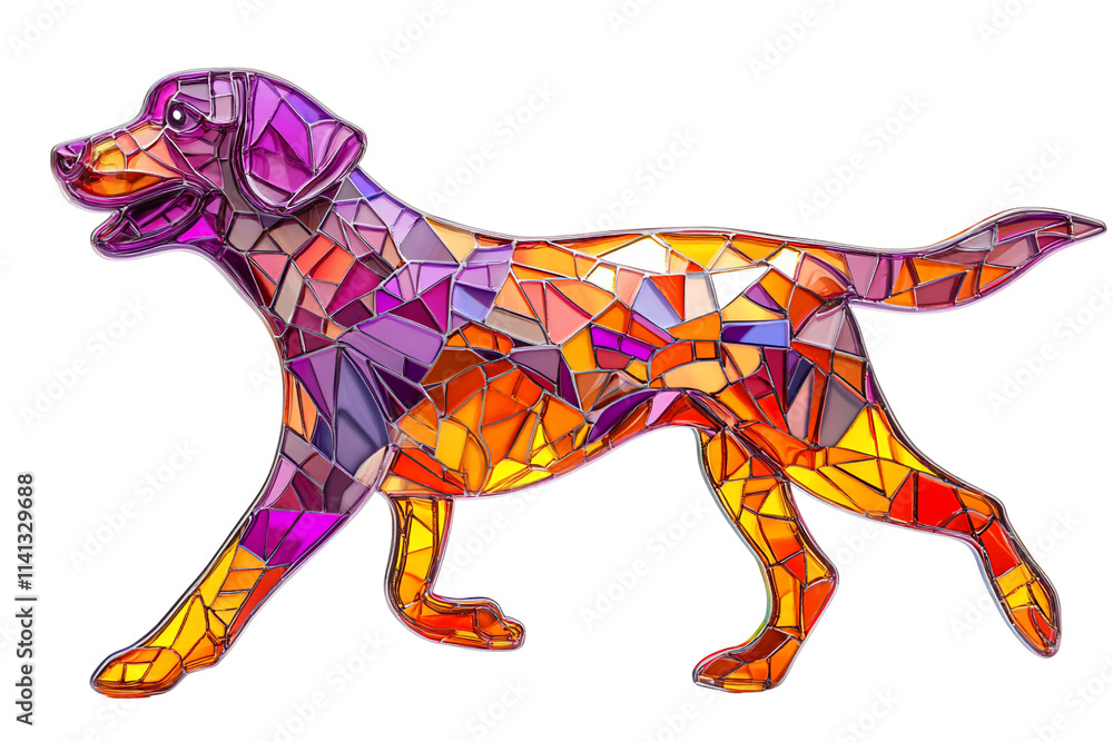 Fototapeta premium Vibrant Golden Retriever Running in Stained Glass Style