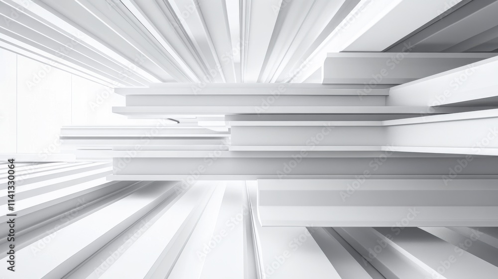 Obraz premium Abstract composition of layered white panels creating a modern, minimalist aesthetic filled with light.