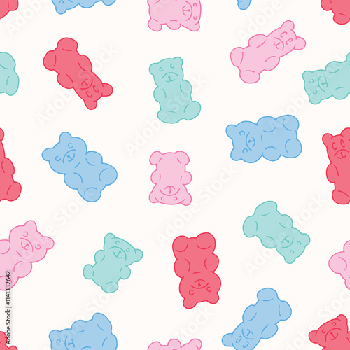 Bunch of Gummy Bear Vector Seamless Pattern illustration Design