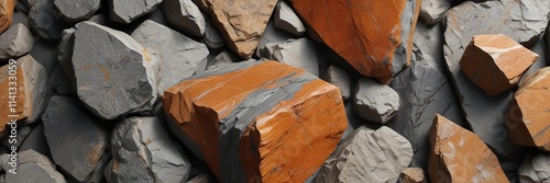 Grey and orange mica schist background with natural textures, geological, mica, grey photo