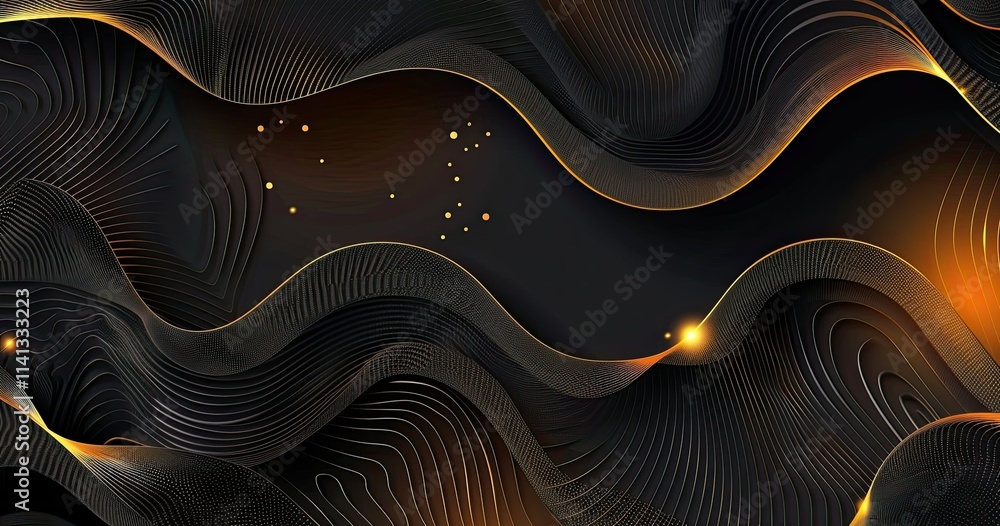 Abstract waves with flowing lines and glowing accents on a dark background. Abstract waves with flowing lines and glowing accents on a dark background.