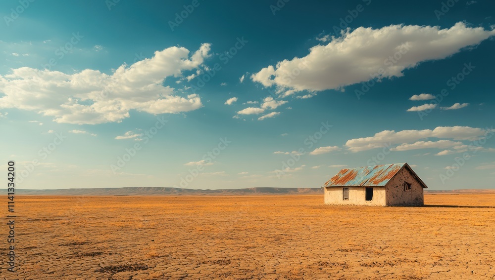 Solitary House in a Vast Desert Landscape