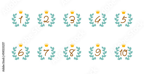 イラスト素材: シンプルでかわいい、月桂樹のランキングアイコンセット_カラー